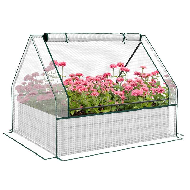 Raised Garden Bed With Mini Greenhouse, Galvanized Outdoor Planter Box With Cover, For Herbs And Vegetables, Use For Patio, Garden, Balcony, Cover And Planter