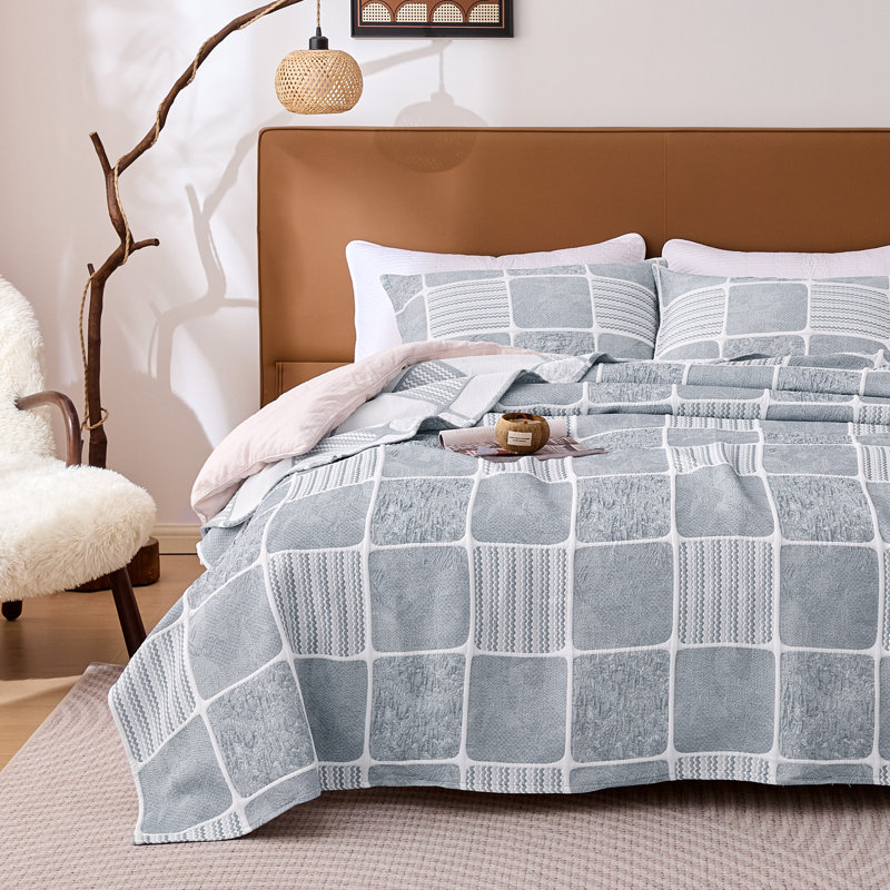 Courtepointe Sleep Zone Floral, Courtepointe pour lit simple / simple TG + 1 taie, Tissu écossais rétro