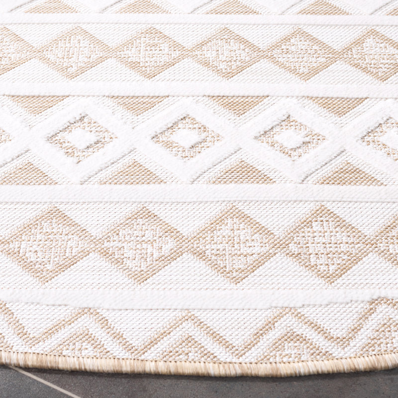 Tapis d'intérieur / extérieur à motif géométrique Kenenth Performance, Rond 6 pi 5 po