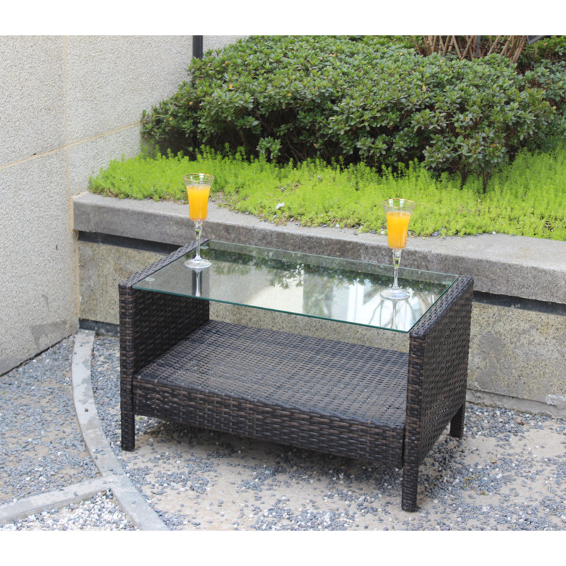 Table basse d'extérieur avec plateau en verre trempé transparent | Idée de cadeau