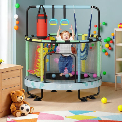 Trampoline rond 7 en 1, trampoline intérieur et extérieur de 55 po pour le plaisir, trampoline pour enfants avec enceinte pour garçons et filles