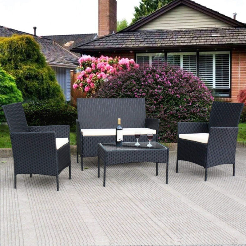 Rectangular 4 - Piece 4 - Person 71Cm L Outdoor Table Set, Black