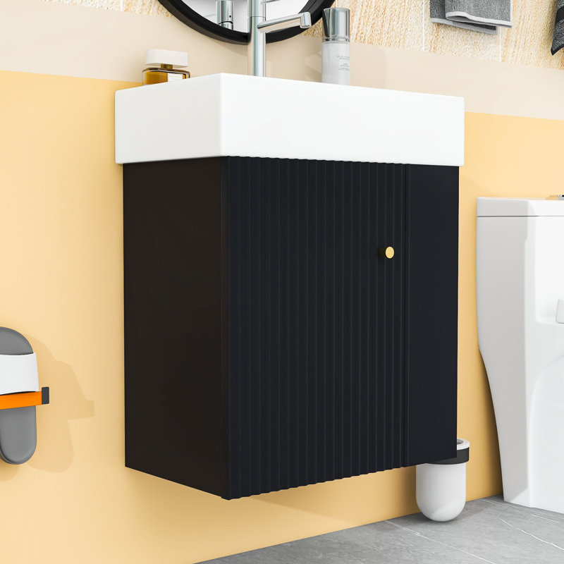Meuble-lavabo 21,6 po avec lavabo en céramique, Noir, noir, noir, noir