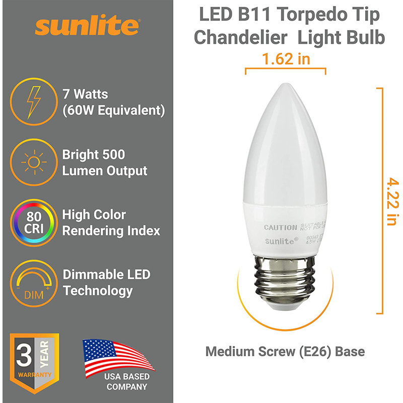 7 Watt (75 Watt Equivalent), B11 LED, Dimmable Light Bulb, Warm White (2700K) E11/Mini Candelabra Base, 2700