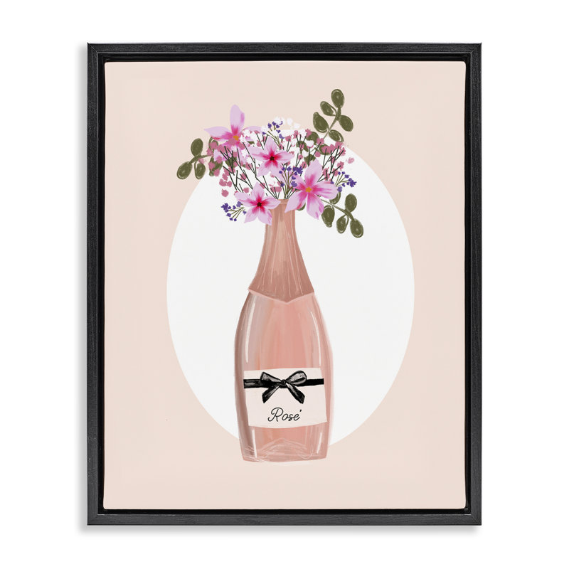 «Pink Lilies Champagne», art mural encadré par Chen Alyesh, Cadre flottant noir de jais, H 21 po x l 17 po