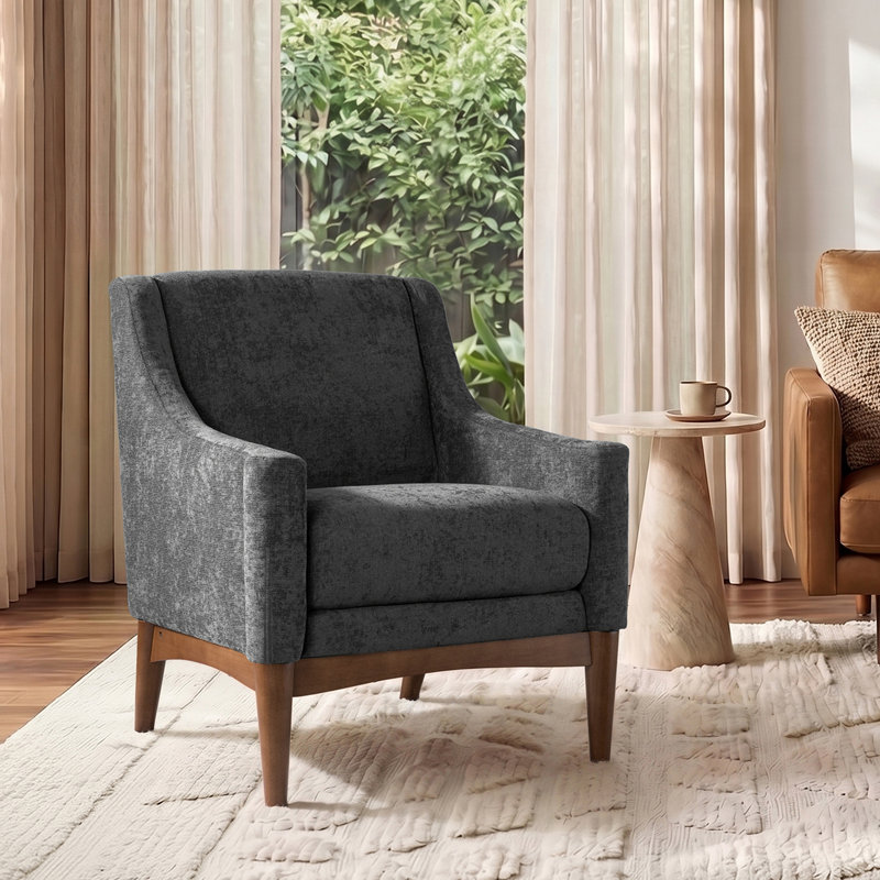 Fauteuil Arshanti avec pieds en bois massif, Gris anthracite
