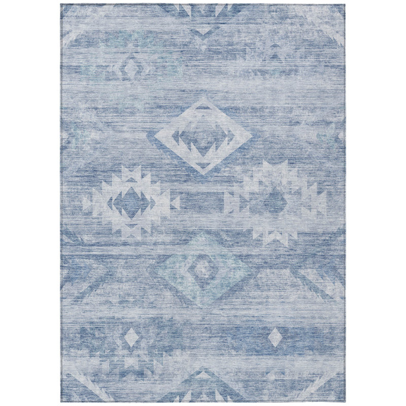 Tapis intérieur / extérieur lavable 10 pi x 14 pi bleu et bleu ciel Southwestern