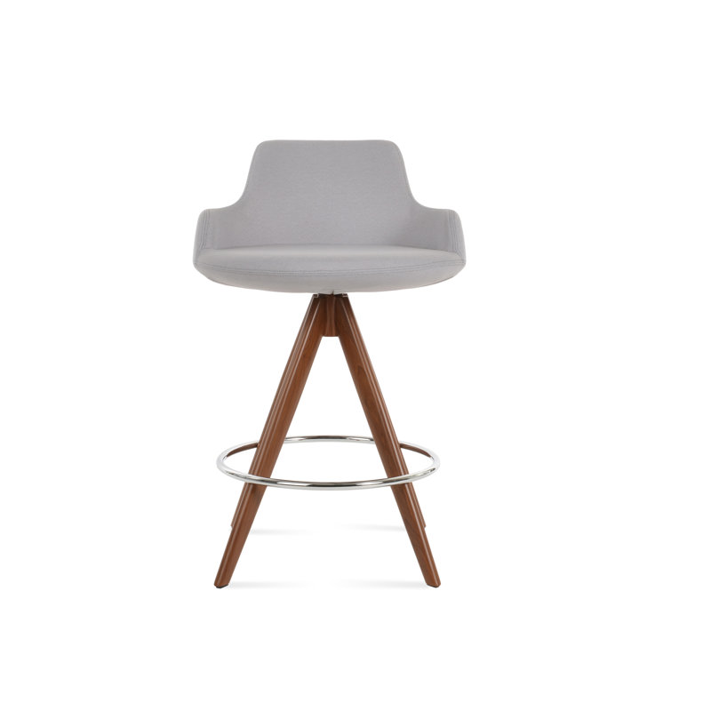 Tabouret de derviche, Tissu clair, Noyer, Tabouret de bar (siège d'une hauteur de 29,5 po)