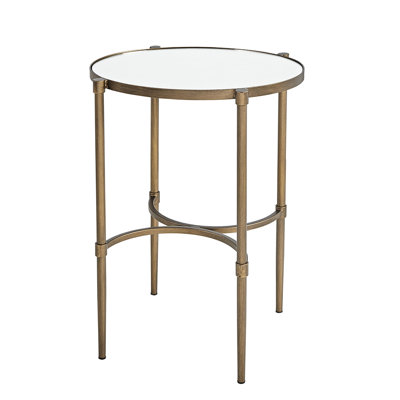 Oval Accent Table In Antique Bronze With Metal And Tempered Glass Elements Chic Mirror Surface Decoration