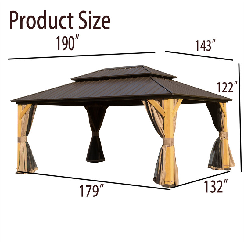Pavillon de jardin en aluminium, H 115,8 po x l 166,5 po x P 117 po