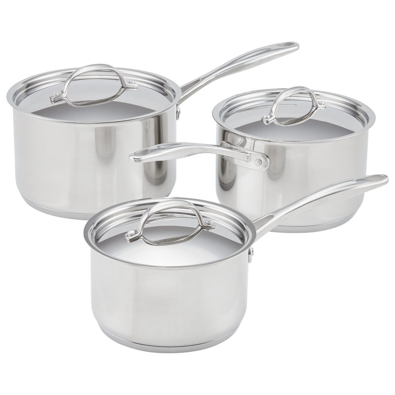 Stellar 7000 Set of 3 Stainless Steel Saucepans, 16/18/20cm with Stainless Steel Lids
