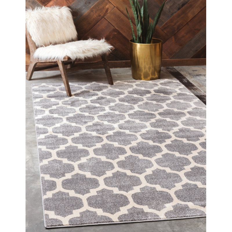 Tapis gris foncé / ivoire tissé à la machine Molly, Rectangle 4 pi 1 po x 6 pi 1 po