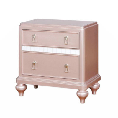 2 Drawers Wooden Nightstand With Mirror Trim, Rose Gold by Rosdorf Park