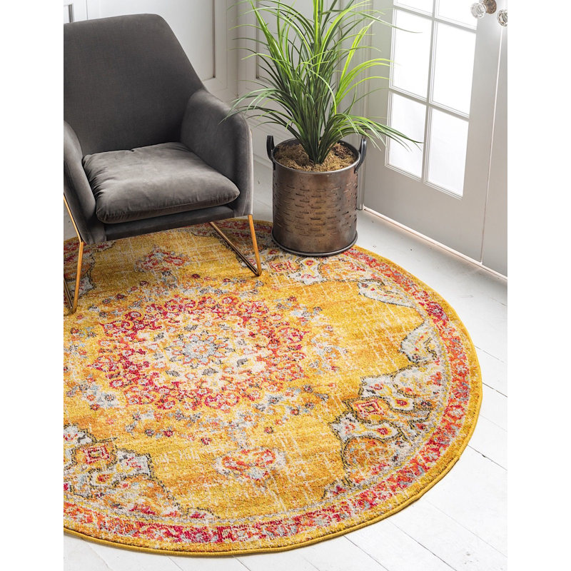 Tapis oriental en polypropylène tissé à la machine Pennylane, Rond 7 pi 10 po