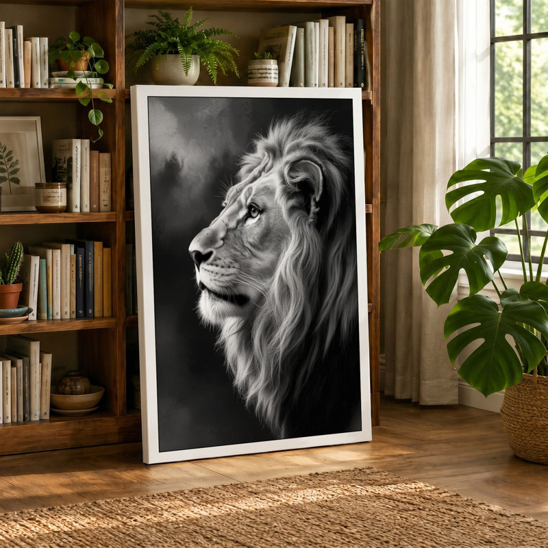 Lion in Profile Minimalist - Wrapped Canvas, 30x20 - 76.2 x 50.8 cm, Taupe Border