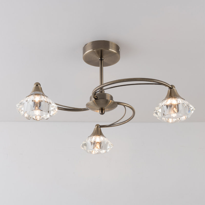 Rivale Glass Semi Flush Mount, Antique Brass