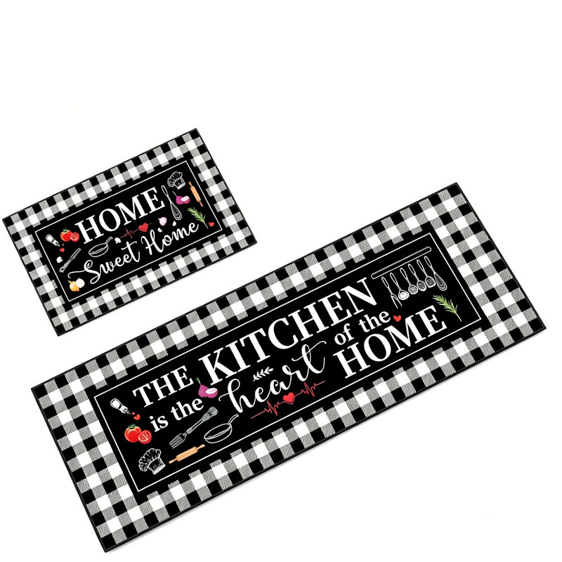 Buffalo Plaid Kitchen Rug Set 2PC, Non Slip Farmhouse Floor Mats