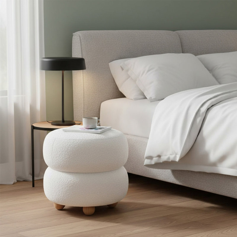 39cm Wide Cylinder Solid Colour Footstool Ottoman