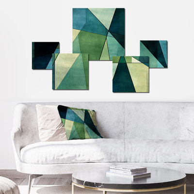 Blue Green Window Tides II - Abstract Collages Square Wall Art Set Of 5