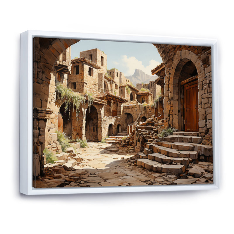 Italie, Pompéi, ruines sur toile, H 16 po x l 32 po, Cadre flottant blanc
