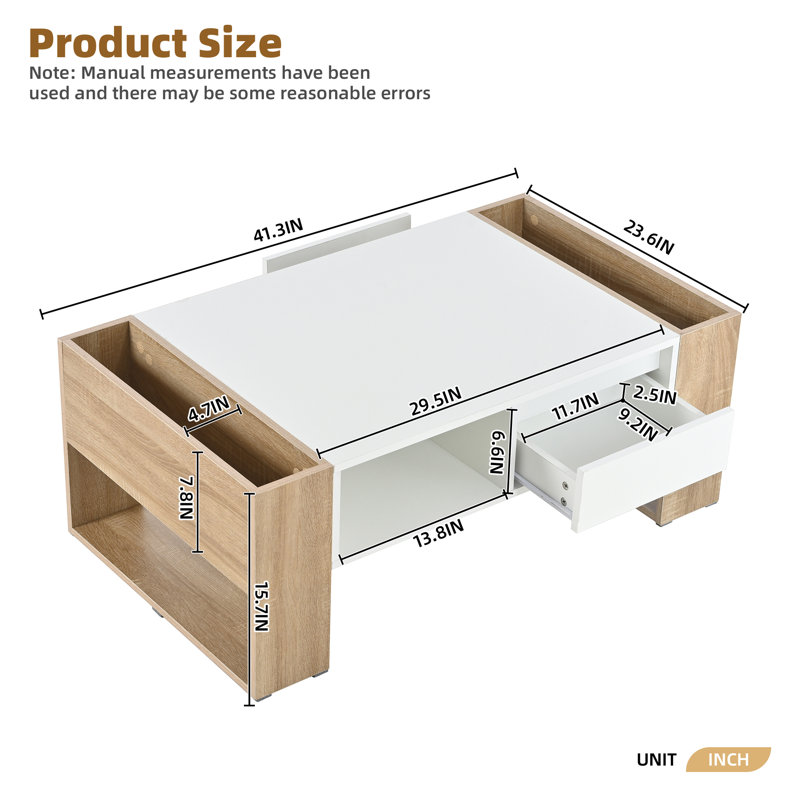  Table basse moderne à haute brillance avec tablette ouverte, table rectangulaire pratique avec rangement caché pour le salon, blanc