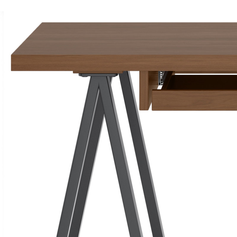 Sawhorse Industrial 50" Solid Wood and Metal Desk with Keyboard Tray in Distressed Grey