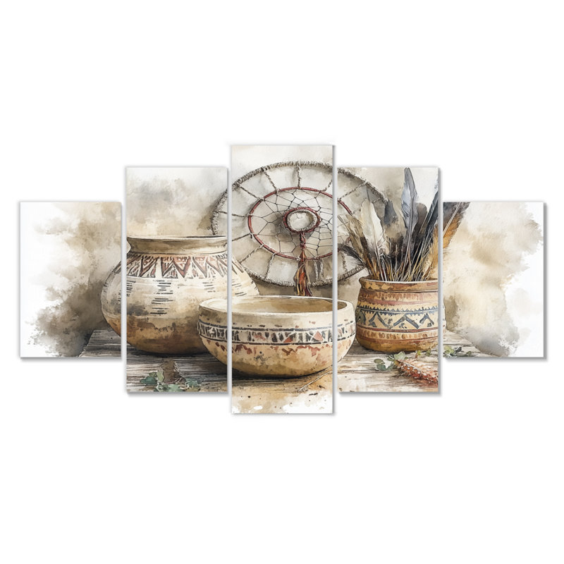 Native Art Pottery Desert Serenity III - Boho Pottery, ensemble d'art sur toile