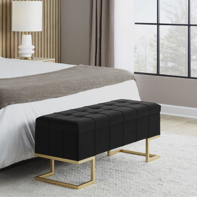 Banc de rangement en métal doré et velours noir