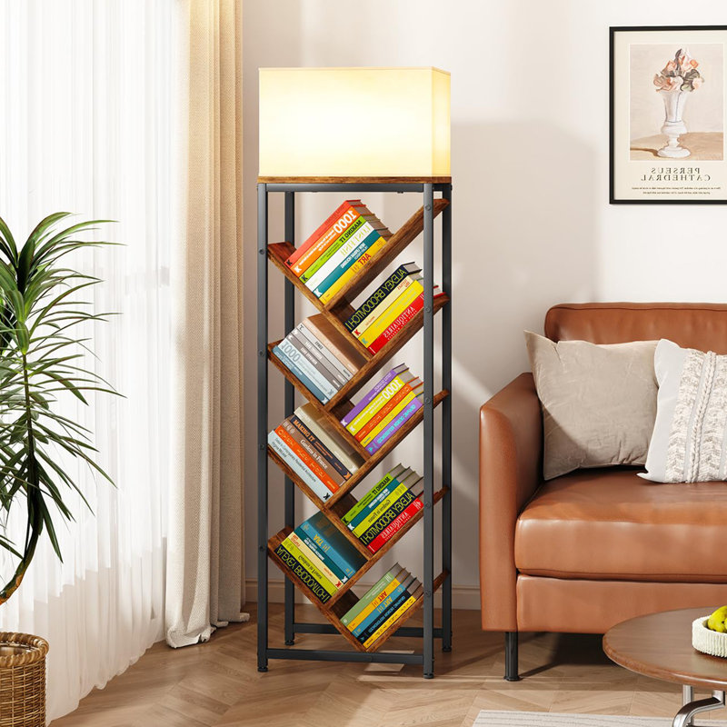 37.5cm W Metal Standard Bookcase, (9 Shelves) 106.5cm. H x 37.5cm. W x 23cm. D, Rustic Brown