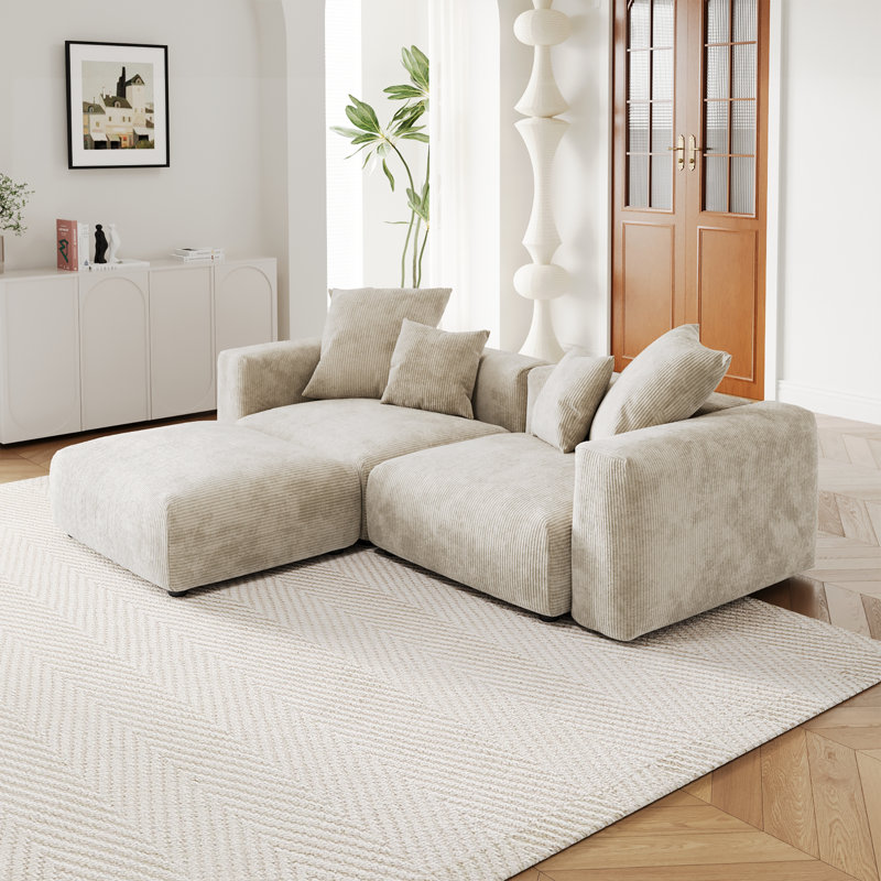 Canapé 2 places, Velours côtelé beige