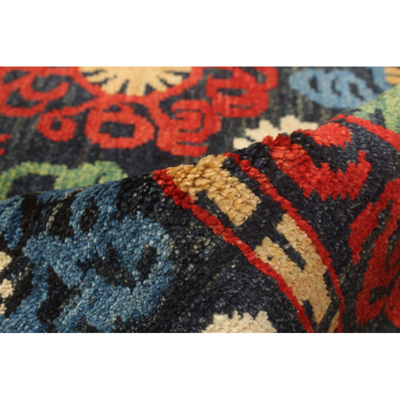 Tapis unique en laine noué à la main rouge / bleu 5 pi 2 po x 4 pi 10 po années 2010 Pellom