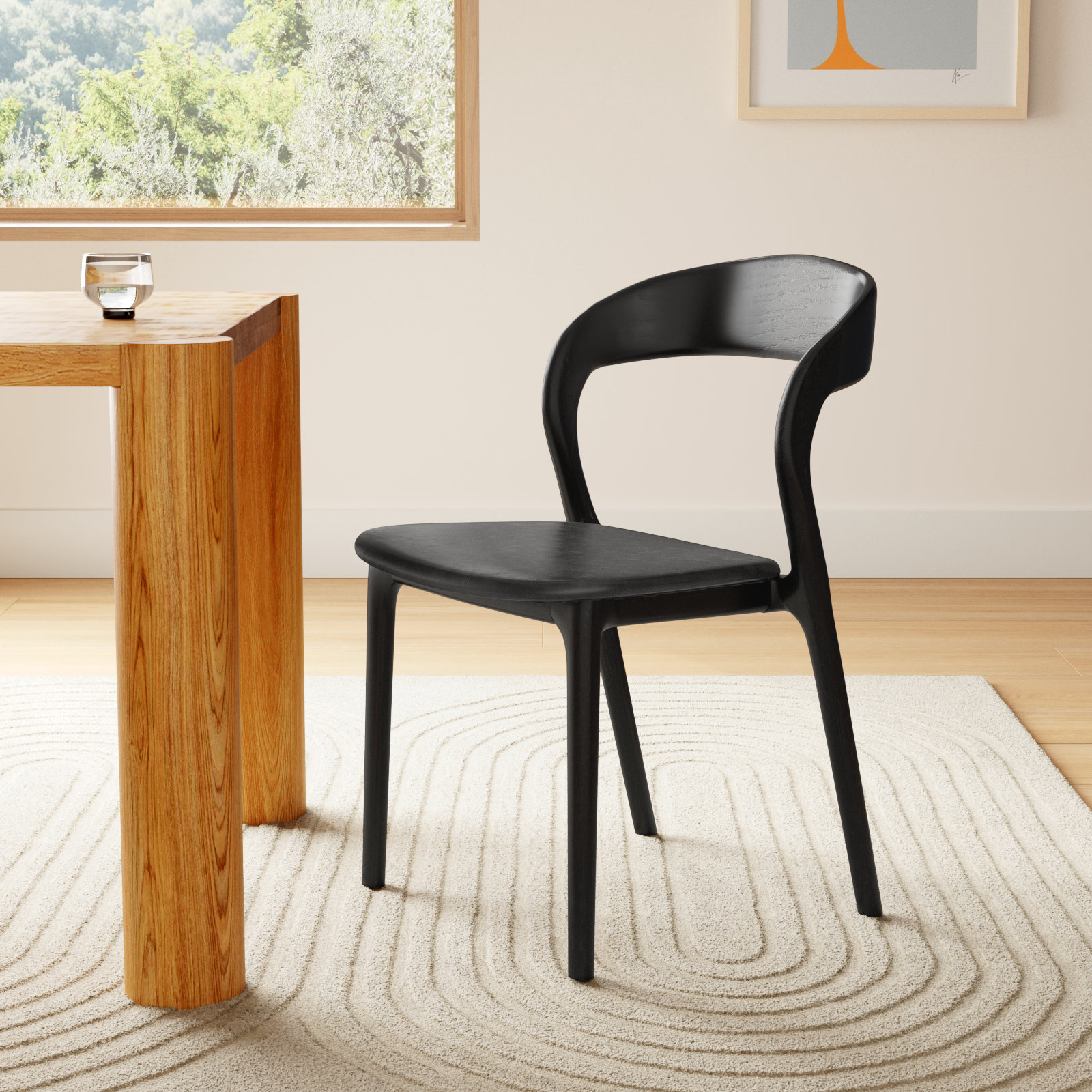 Kayla Leather Dining Chair, Sonoma Black Top Grain Leather, Black