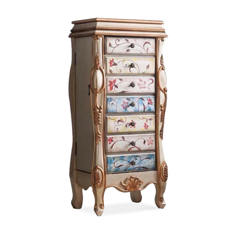 Armoire à bijoux rectangulaire champagne + bois manufacturé + métaux + peluches