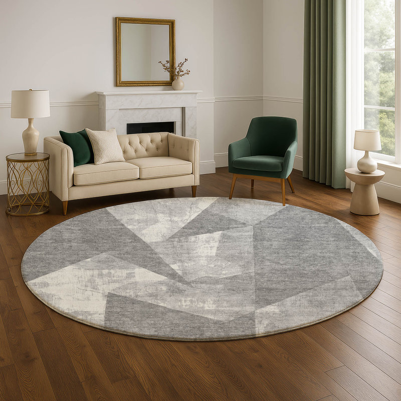 Premium Machine Washable Ashington AMF1838 Modern Rug, Round 8'