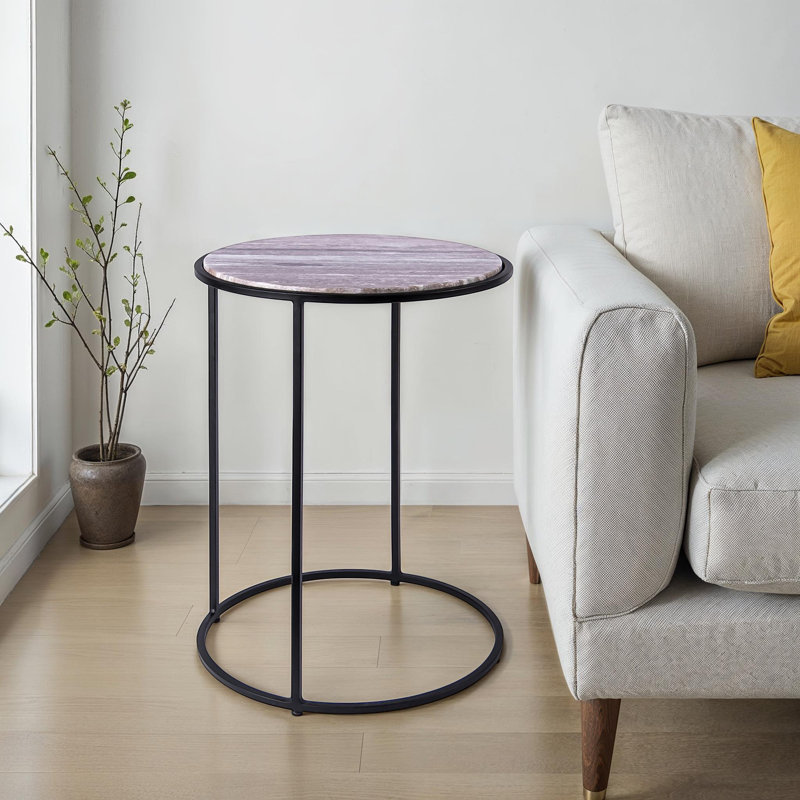 Nikelle Marble Top End Table, Brown, Black