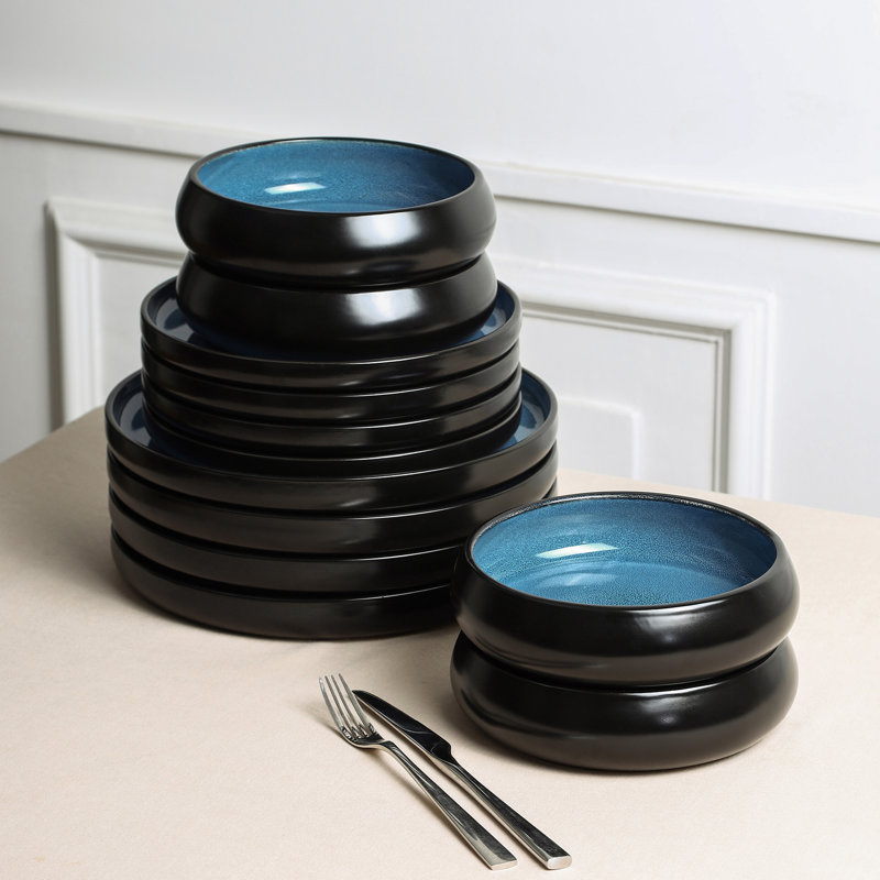 Stone Lain Lagoon 12-Piece Dinnerware Set Stoneware, Blue
