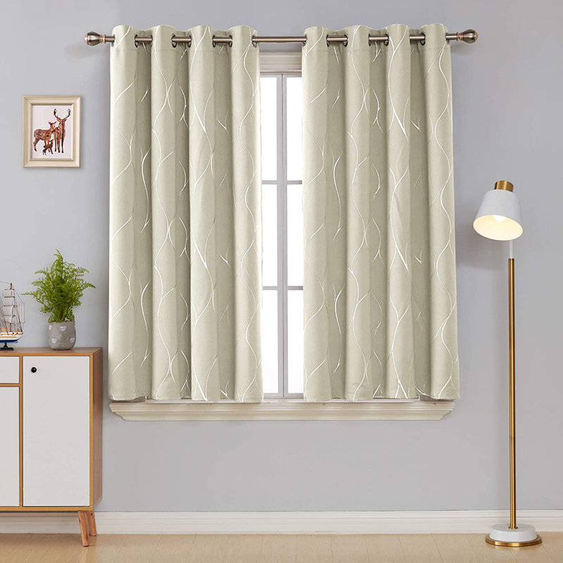 Kellda Thermal Room Darkening Polyester Curtain Panels, 42" W x 54" L, Light Beige