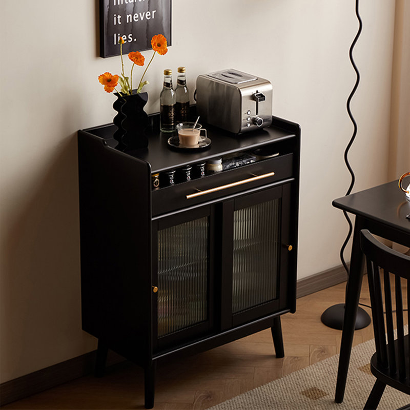 Armoire d'appoint en bois massif, verre et métal