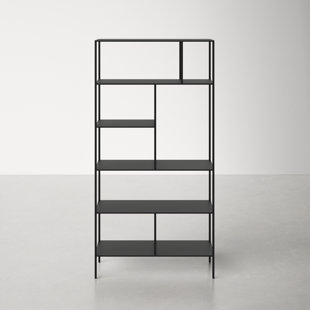 Modern Black Cube Bookcase with Metal 4-Tier Bookshelf Tower Display Tall  Shelf