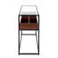 Console contemporaine en métal noir, bois de noyer et verre transparent