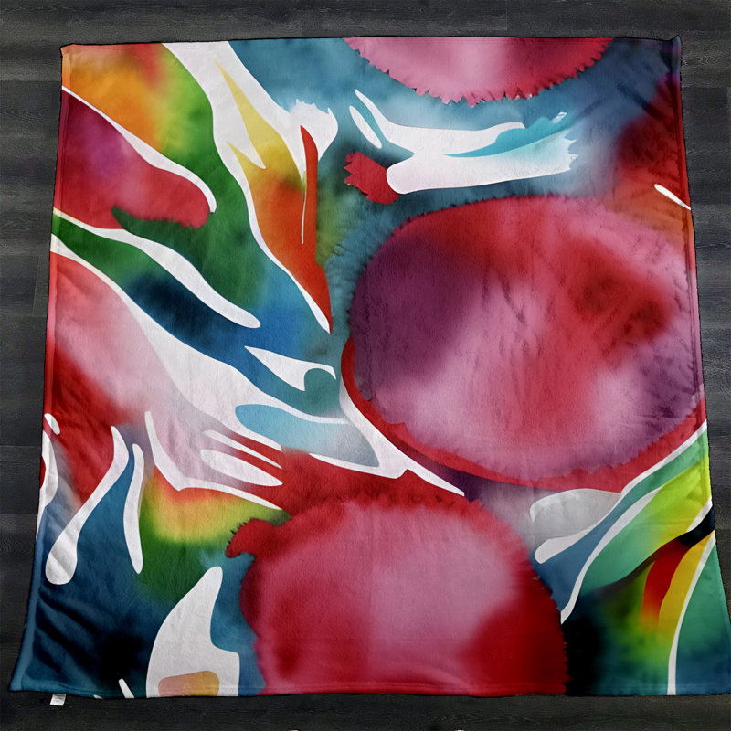 Throw Blanket, 51" W x 60" L, Floral/Abstract, Pink/Blue/Green/Orange