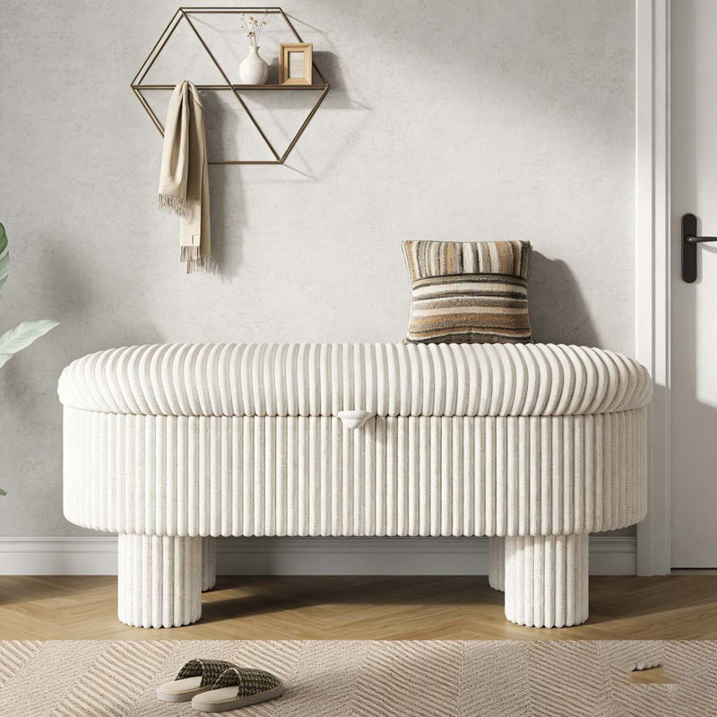Upholstered Storage Bench With Lift-Top Lid, Beige