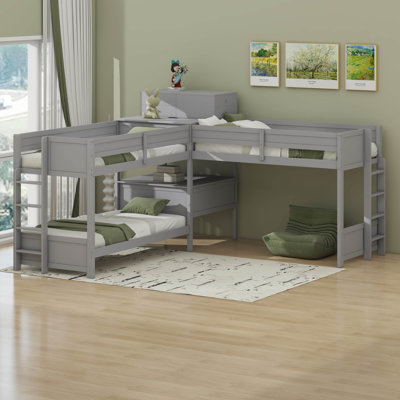 Lit simple superposé en forme de L avec bureau et tiroirs de rangement, lit superposé peu encombrant