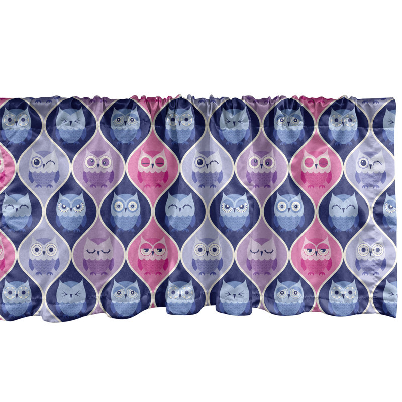 Pink Purple Blue Owl Pattern Satin Valance Set