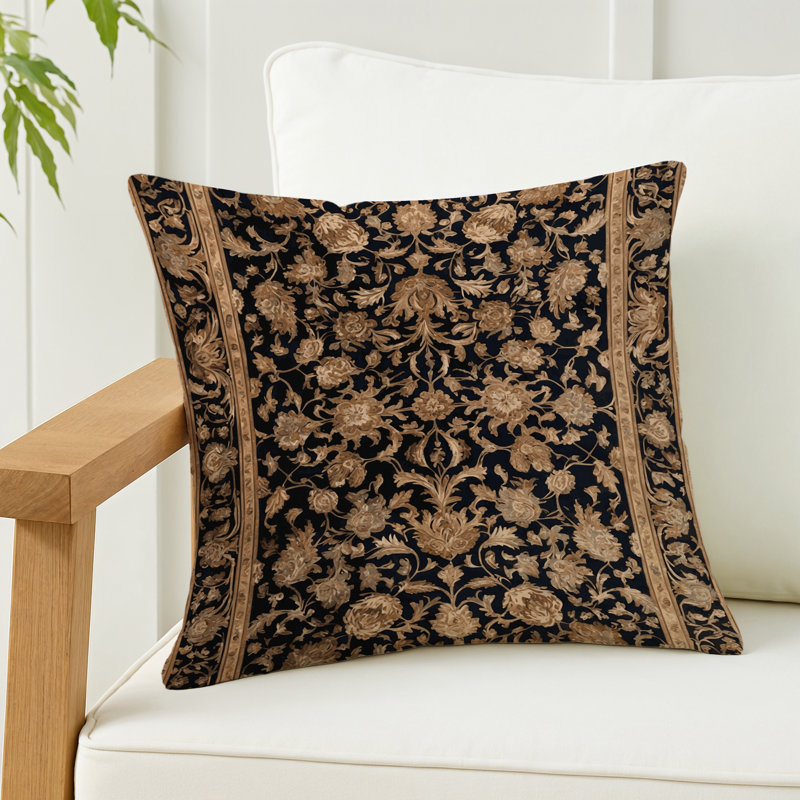 Coussin décoratif à carreaux brun intérieur et extérieur, Toile brune 70, Carré 16 po