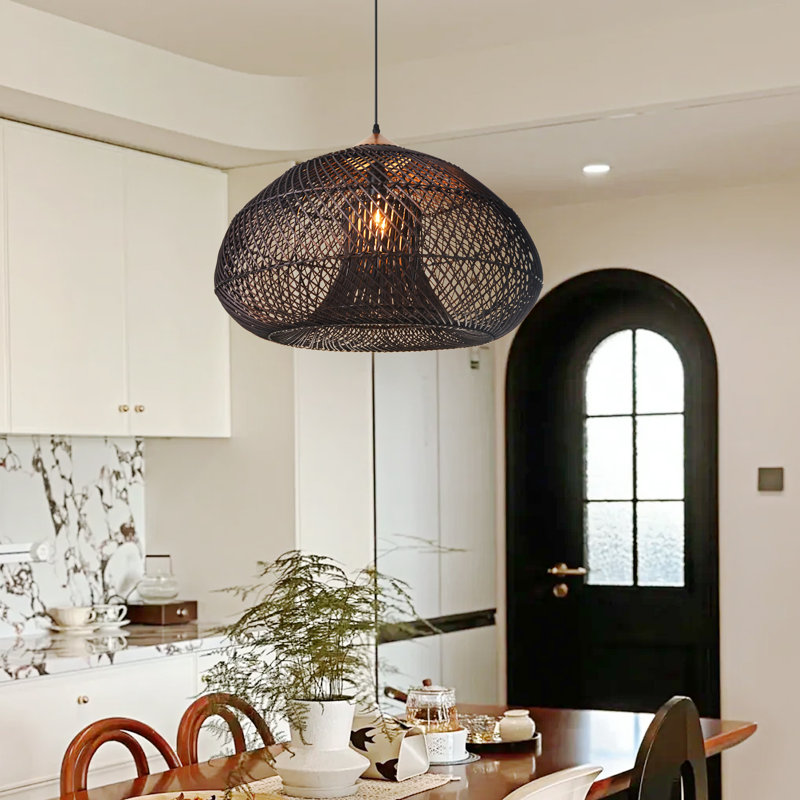 Luminaire suspendu en forme de dôme à 1 lumière Bhatt, Noir, noir, noir, noir