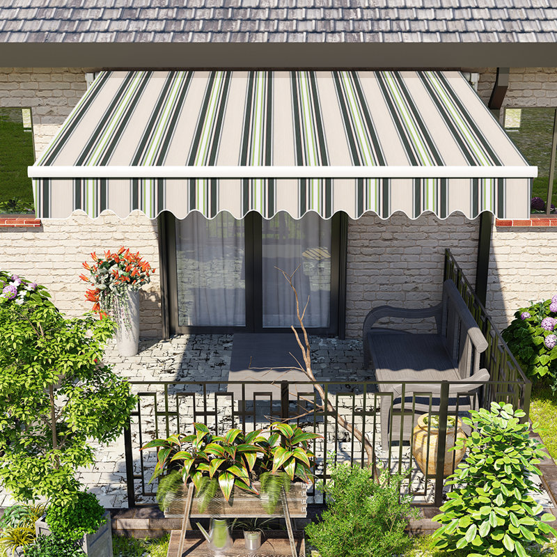 Dakota Fields 350cm W x 250cm D Fabric Cover Retractable Patio Awning, Multi-Stripe