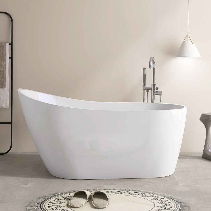 59'' Freestanding Acrylic Bathtub With Chrome Drain