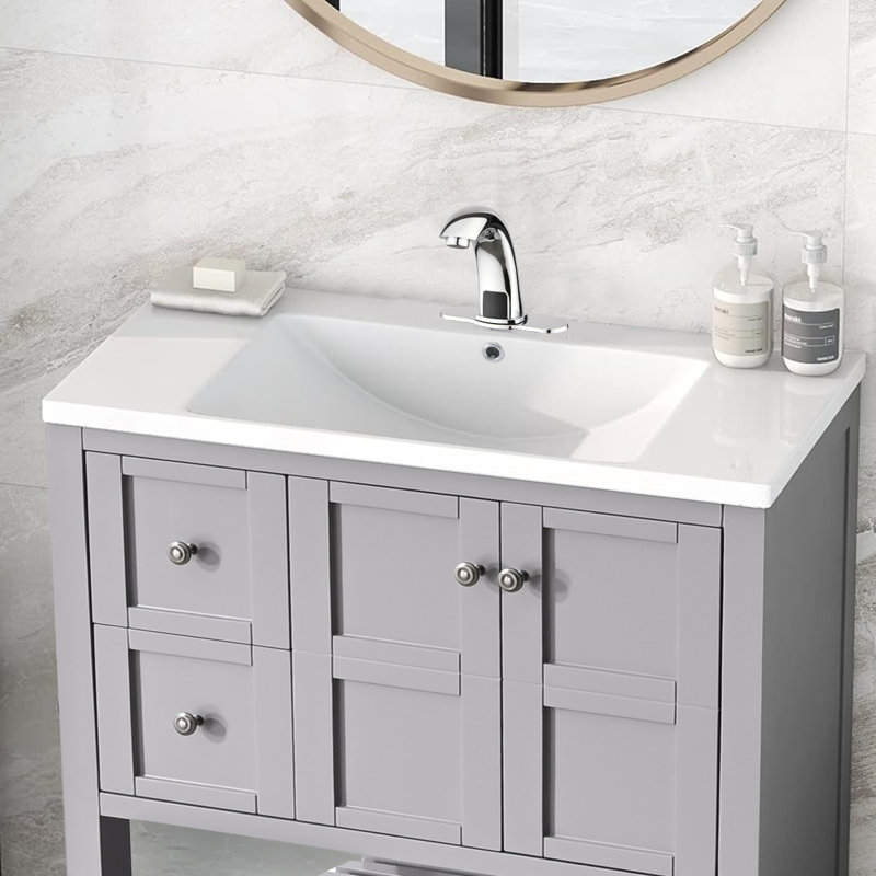 Steinstil 36'' Ceramic Rectangular Bathroom Sink with Overflow