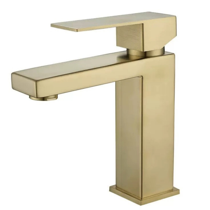 Robinet de lavabo monotrou en or brossé avec poignée - contrôle de l'eau en douceur, construction, cartouche de rouille, finition haute performance, conduites d'alimentation en acier inoxydable incluses, idéale pour l'installation.